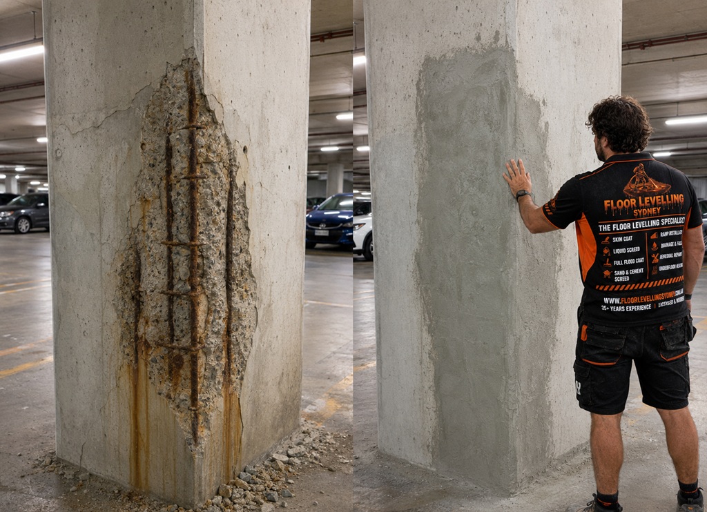 Concrete Cancer Repairs Sydney - BEFORE & AFTER - Floor Levelling Sydney